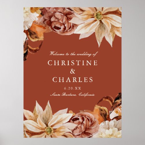 Elegant Autumn Watercolor Wedding Welcome Sign