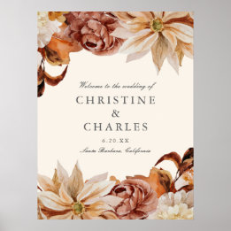 Elegant Autumn Watercolor Wedding Welcome Sign