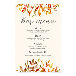 Elegant Autumn Wedding Custom Fall Leaves Bar Menu Poster
