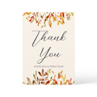 Elegant Autumn Wedding Custom Fall Leaves Thank You Card