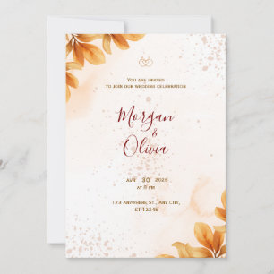 Elegant Autumn Wedding Invitation with Gold Rings