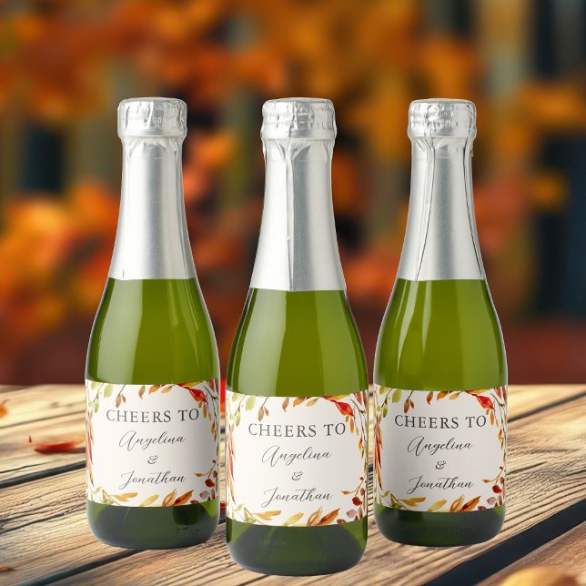 Elegant Autumn Wedding Leaves Personalized Mini Sparkling Wine Label (Creator Uploaded)