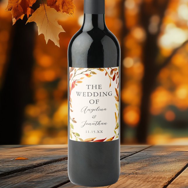 Elegant Autumn Wedding Leaves Personalized Wine Label (Creator Uploaded)