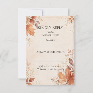 Elegant Autumn Wedding | Rustic Fall Wedding RSVP Card