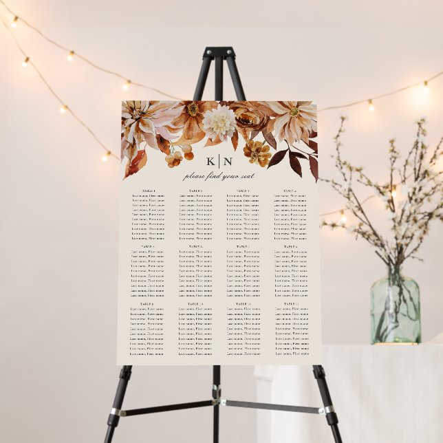 Elegant Autumn Wedding Seating Chart Sign (In Situ (Stand))