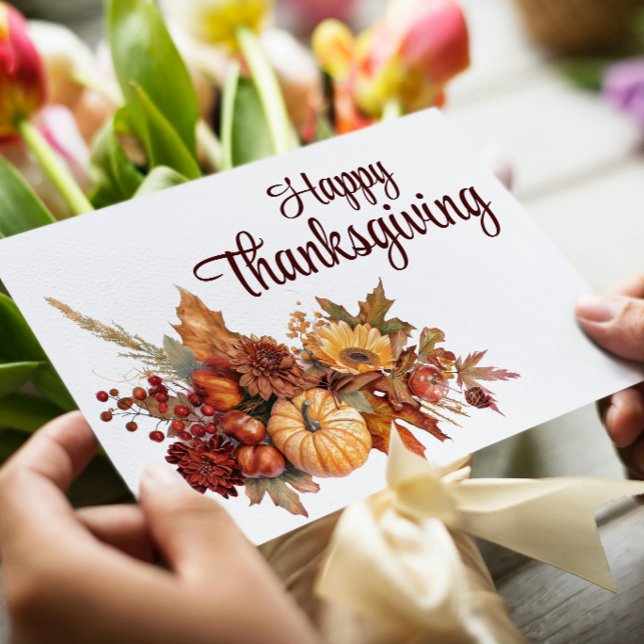 Elegant Autumn White Happy Thanksgiving Holiday Card (Creator Uploaded)