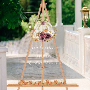 Elegant Autumn White Pumpkin Bridal Shower Welcome Acrylic Sign
