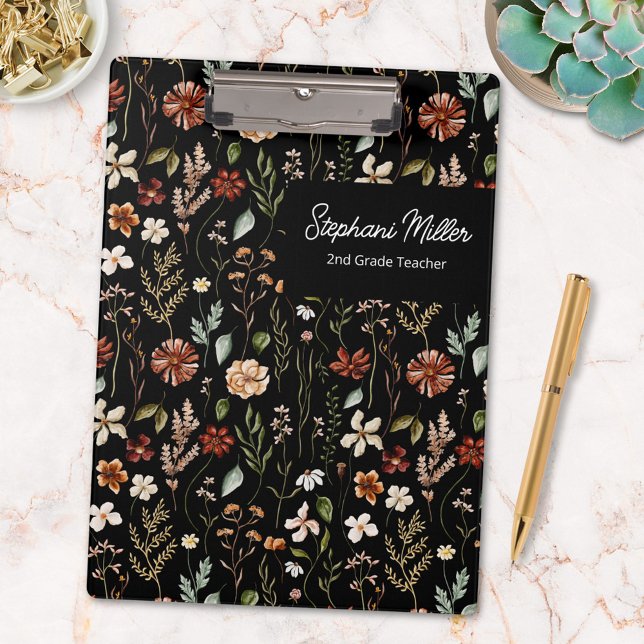 Elegant Autumn Wildflower Meadow Floral Pattern Clipboard (In situ)