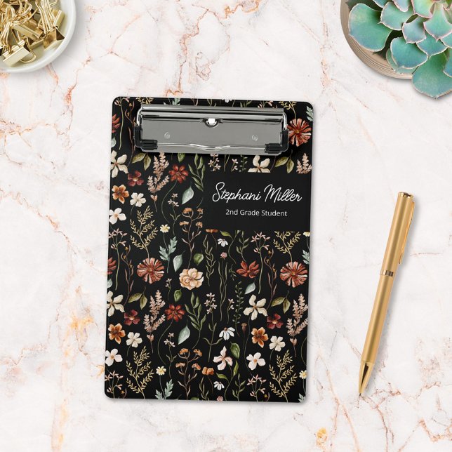 Elegant Autumn Wildflower Meadow Floral Pattern Mini Clipboard (In situ)