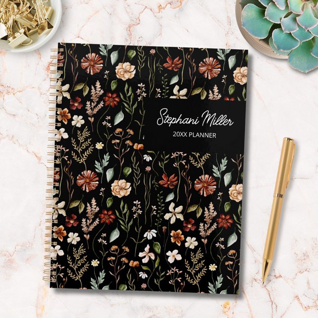 Elegant Autumn Wildflower Meadow Floral Pattern Planner (In situ)