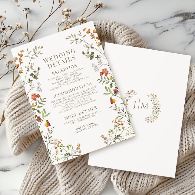 Elegant Autumn Wildflower Wedding Details Cards (Creator Uploaded)