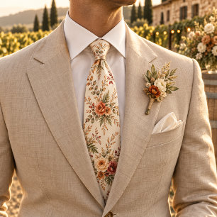 Elegant Autumn Wildflower Wedding Neck Tie