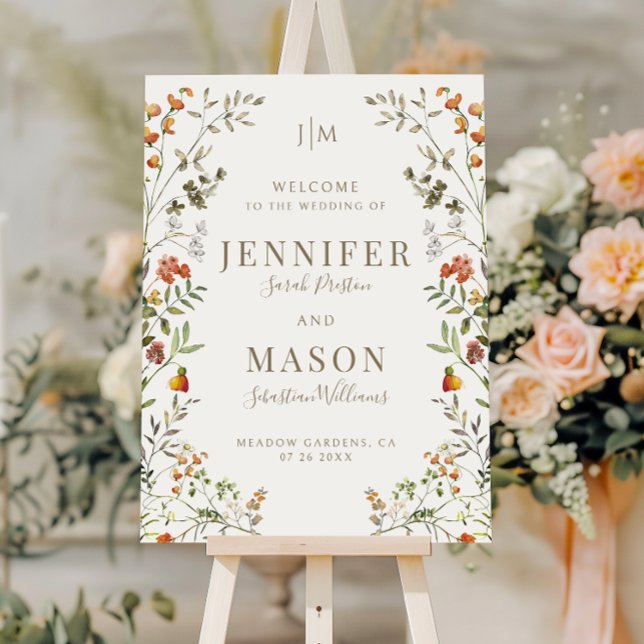 Elegant Autumn Wildflower Wreath Wedding Welcome Foam Board (Creator Uploaded)