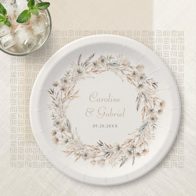 Elegant Autumn Wildflowers Wedding Paper Plates (Creator Uploaded)