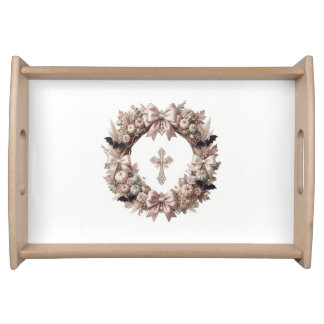 Elegant Autumn Wreath & Cross Serving Tray