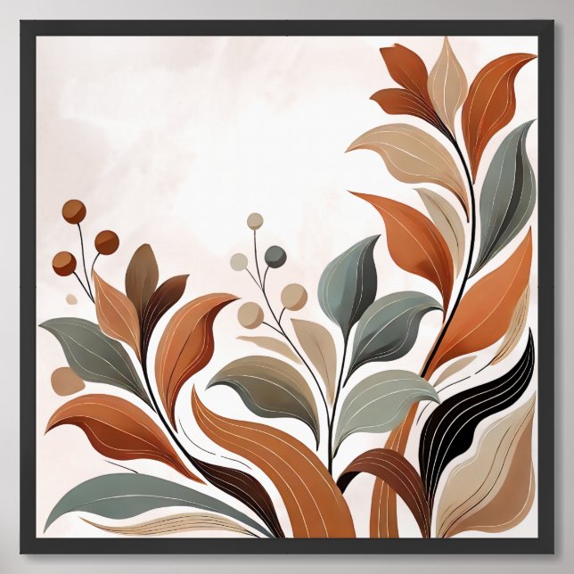 Elegant Autumnal Abstract Leaves Art Print (Framed Front)