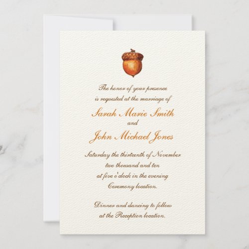 Elegant Autumnal Acorn Invitation