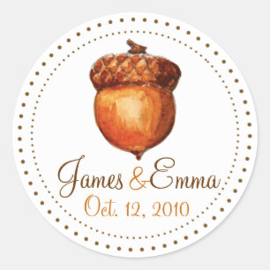 Elegant Autumnal Acorn Personalized Stickers