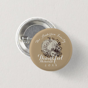 Elegant Autumnal Family Name Blessed and Thankful  Button
