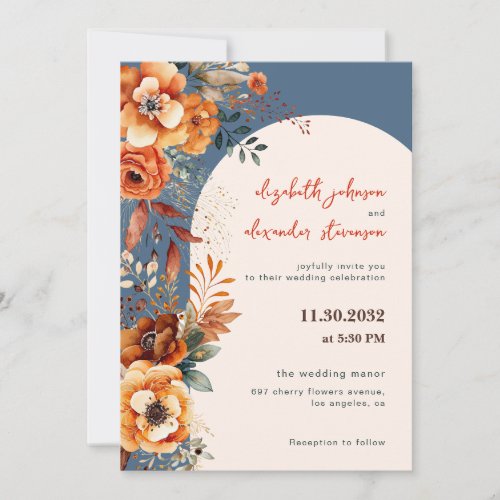 Elegant Autumnal Floral arch wedding 1 photo  Invitation