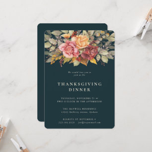 Elegant Autumnal Floral Border Thanksgiving Dinner Invitation