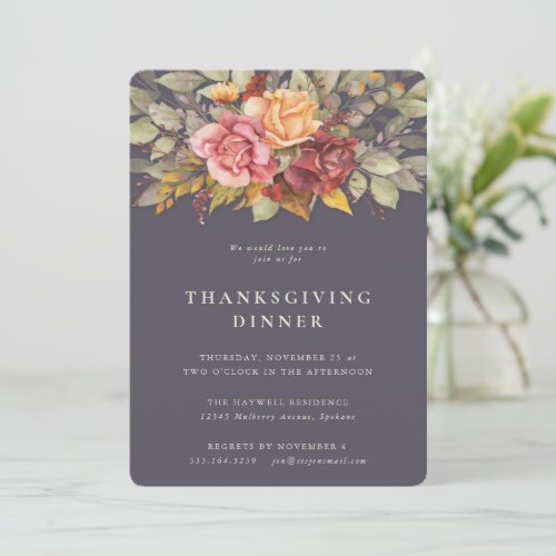 Elegant Autumnal Floral Border Thanksgiving Dinner Invitation