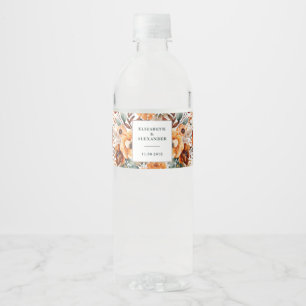 Elegant autumnal floral names and wedding date water bottle label