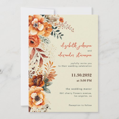 Elegant Autumnal Floral wedding 1 photo Invitation