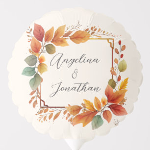 Elegant Autumnal Leaves Watercolor Cream Wedding Balloon
