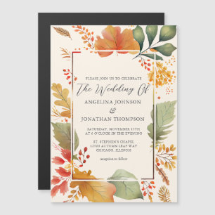 Elegant Autumnal Leaves Watercolor Cream Wedding Magnetic Invitation