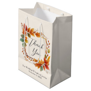 Elegant Autumnal Leaves Watercolor Cream Wedding Medium Gift Bag