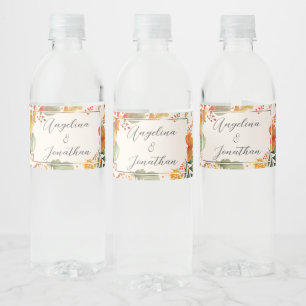 Elegant Autumnal Leaves Watercolor Wedding Custom Water Bottle Label