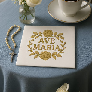 Elegant Ave Maria Gold Rose Catholic Napkins