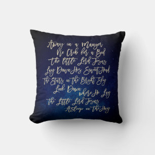 Elegant Away In A Manger Christmas Carol Script Throw Pillow
