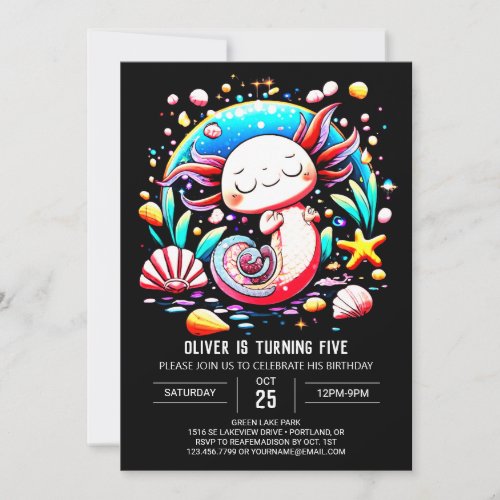Elegant Axolotl Online Birthday Celebration  Invitation