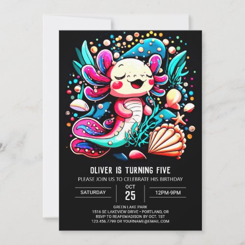 Elegant Axolotl Seashells Birthday Invitation