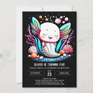 Elegant Axolotl Under the Sea Birthday Invitation