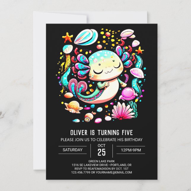  Elegant Axolotl Watercolor Birthday Celebration Invitation (Front)