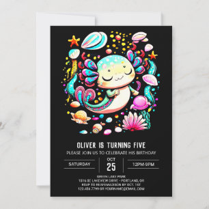  Elegant Axolotl Watercolor Birthday Celebration Invitation