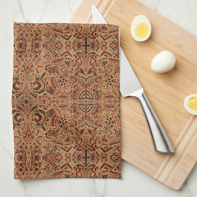 Elegant  Aztec Brown  Pattern Kitchen Towel (Quarter Fold)