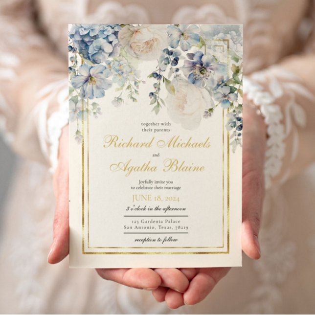 Elegant Azure Blue Floral Wedding  Invitation (Creator Uploaded)