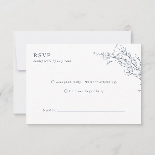 Elegant Azure Ivory Floral Wreath Monogram Wedding RSVP Card (Front)