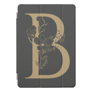 Elegant B Boho Floral Monogram Initial Gray Gold iPad Pro Cover