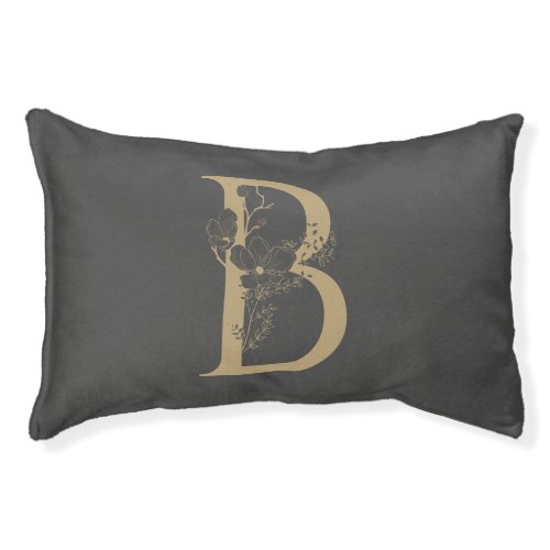 Elegant B Boho Floral Monogram Initial Gray Gold Pet Bed