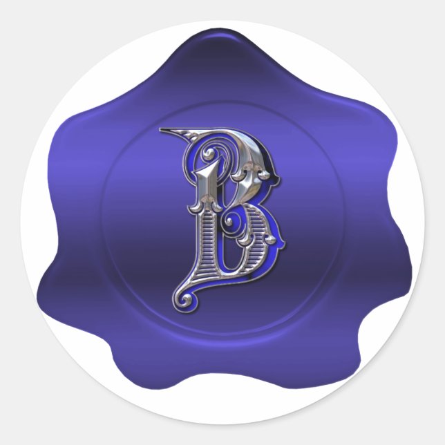 Elegant B Monogram Blue Wax Seal Look Sticker (Front)