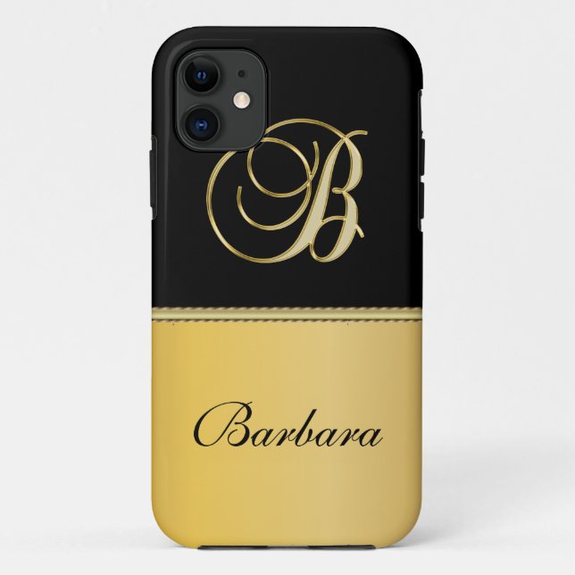 Elegant "B" Monogram Personalized Name Black Gold  Case-Mate iPhone Case (Back)