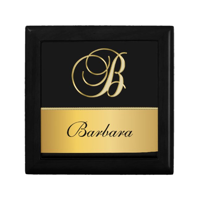 Elegant "B" Monogram Personalized Name Black Gold  Gift Box (Front)
