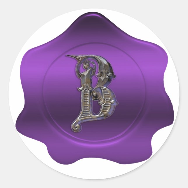 Elegant B Monogram Purple Wax Seal Look Sticker (Front)