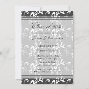 Elegant B&W damask high achievement graduation Invitation
