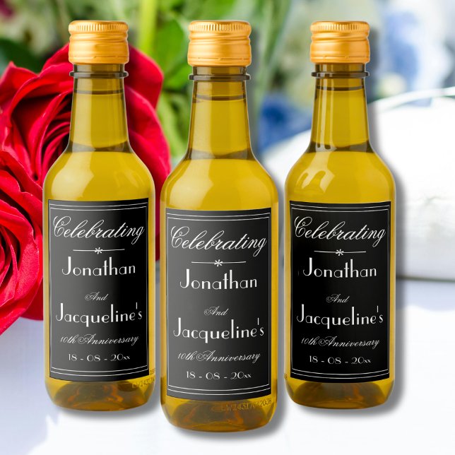 Elegant B & W Favors Chic Wedding Anniversary Mini Wine Label (Elegant Black & White Mini Wedding Anniversary Wine Bottle Labels.)